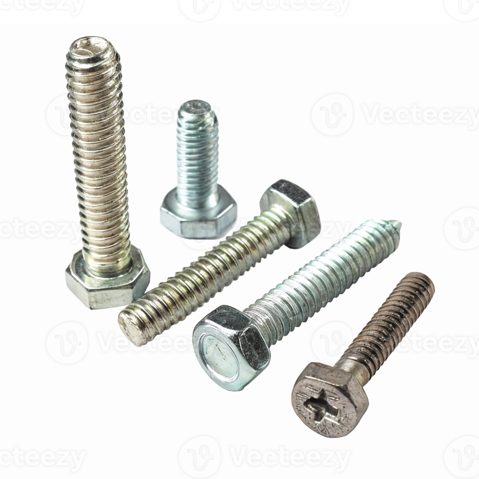 Variety of Metal Screws and Bolts Assorted Sizes on Transparent Background png