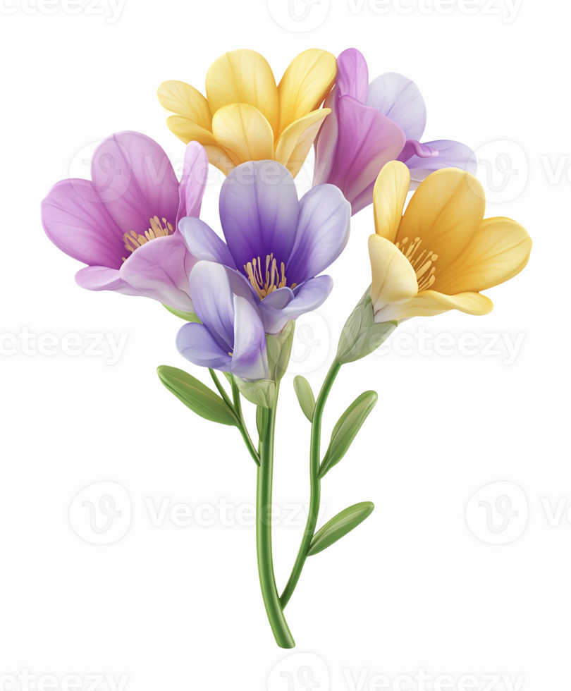 Beautiful Colorful Freesia Flowers Bouquet on Transparent Background png