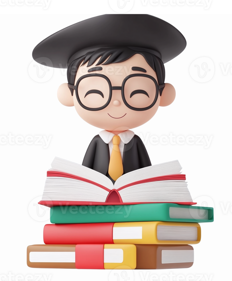 Cheerful Student with Books and Graduation Cap in Illustration png