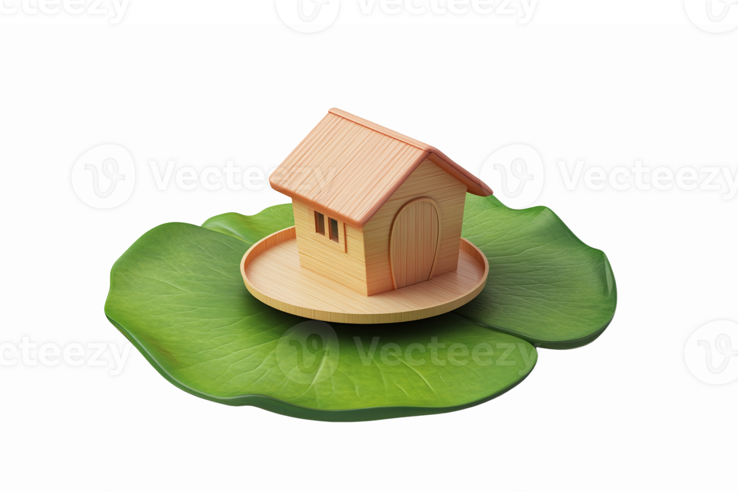 Charming Wooden House on Leafy Platform with Transparent Background for Nature Inspired Designs png