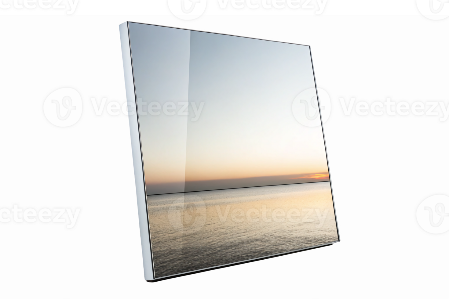Beautiful Sunset Over Calm Ocean Reflected in Glass Panel with Scenic Views png