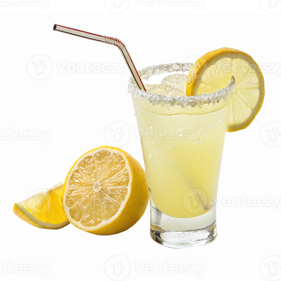 Refreshing Lemonade Drink with Slices and Straw on Transparent Background png