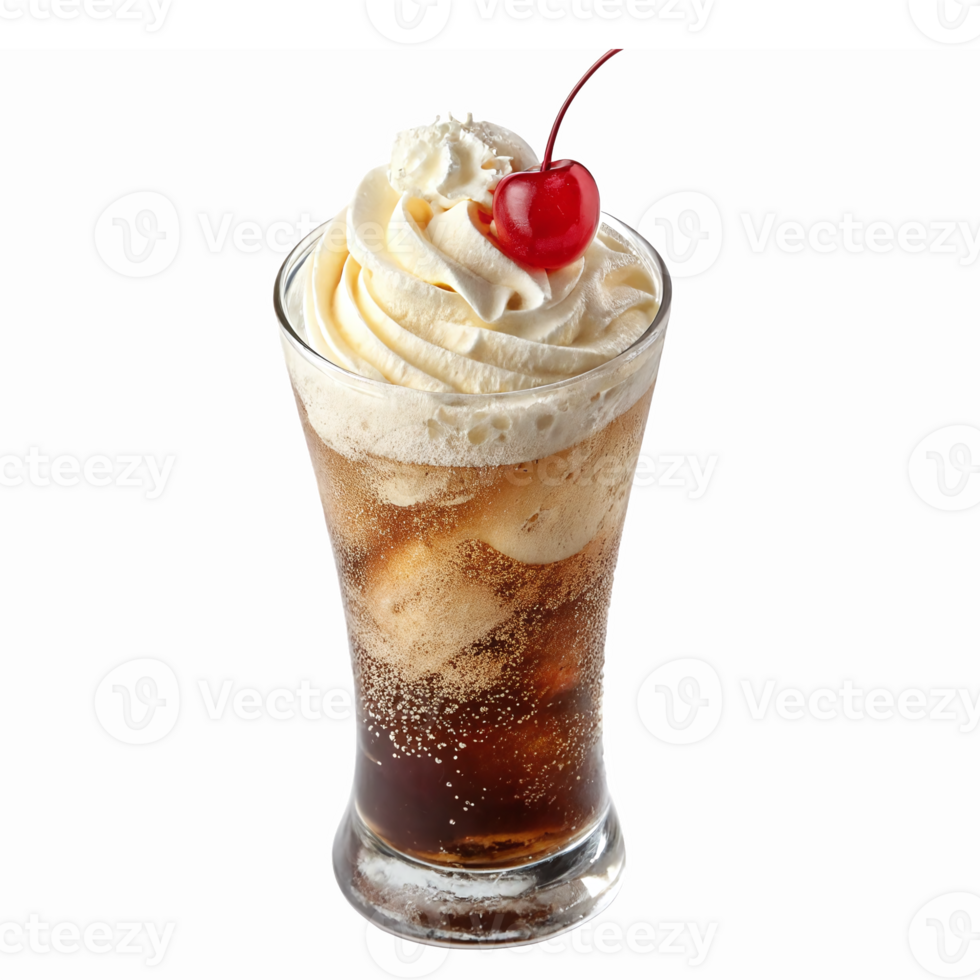 Delicious Glass of Soda with Whipped Cream and Cherry Topping on Transparent Background png