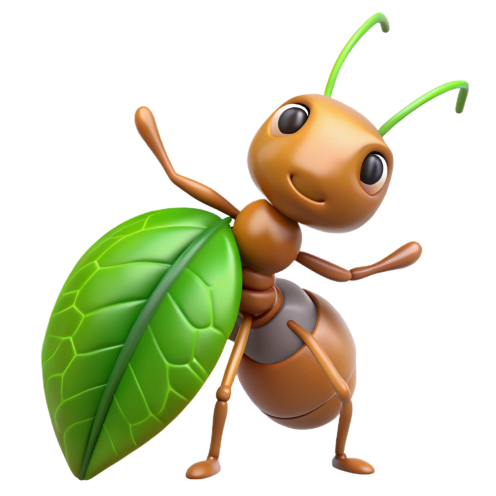 extraordinary minimalist Ant carrying a leaf high resolution png