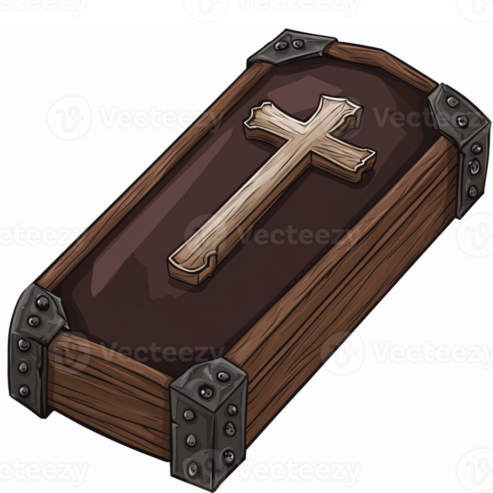 Wooden Coffin with Cross Elegant Design for Halloween Decorations or Gothic Themes png