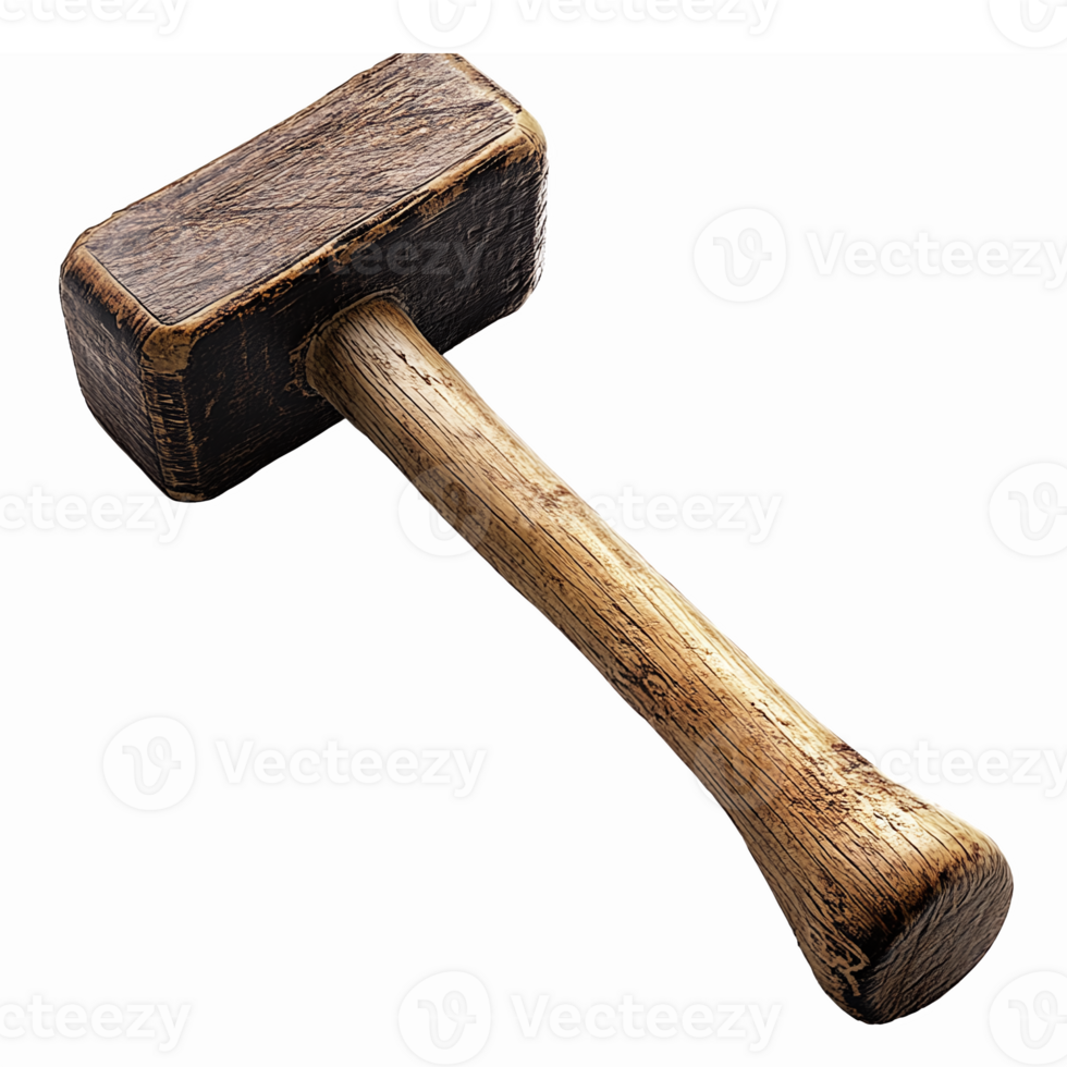 Realistic Wooden Mallet with Rustic Finish for Carpentry and Crafting Use png