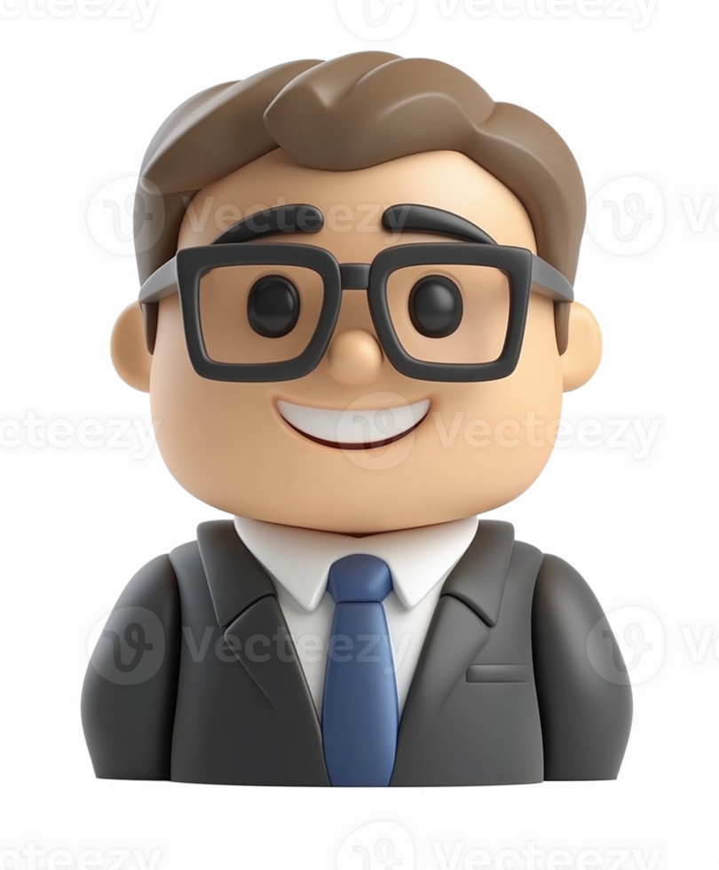 Happy Businessman Character in Suit with Glasses Smiling Emoji Style 3D Illustration png