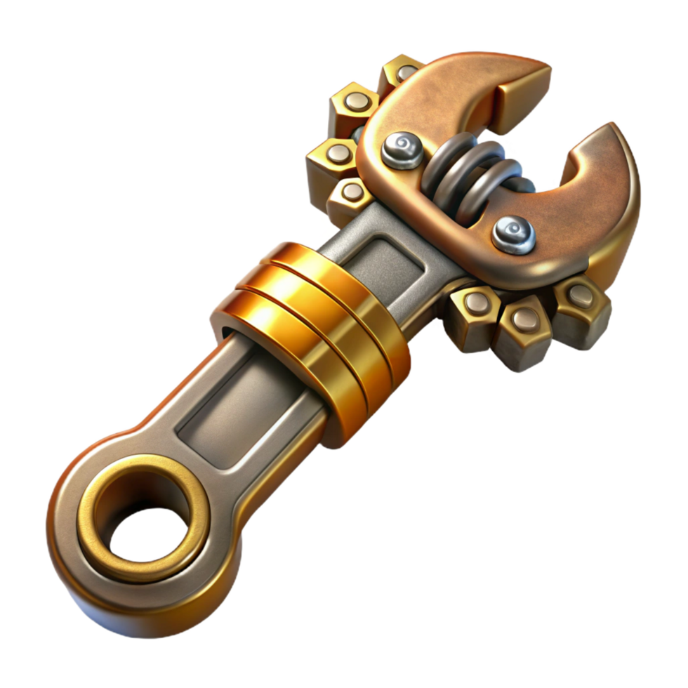 elegant abstract Steampunk wrench with adjustable jaws and ornate engravings authentic png