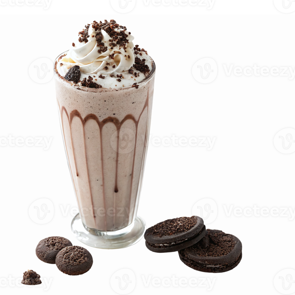Delicious Chocolate Milkshake Topped with Whipped Cream and Cookie Crumbles on Transparent Background png