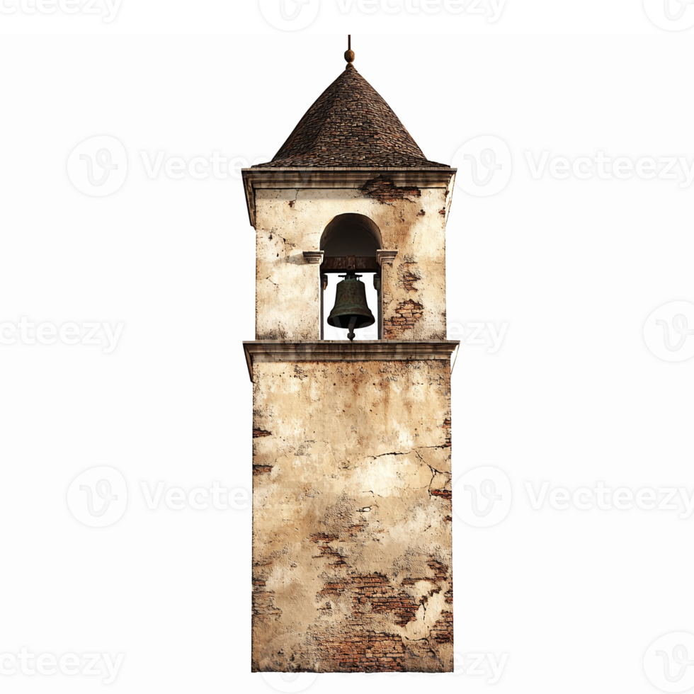 Ancient Stone Bell Tower with Weathered Facade and Cross for Historical Architectural Designs png