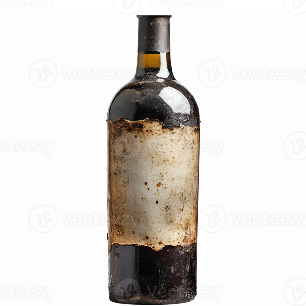 Vintage Wine Bottle with Rustic Label and Dusty Finish for Culinary and Decorative Uses png