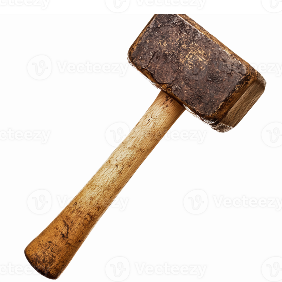 Realistic Wooden Mallet Tool with Distressed Finish for Carpentry and Craft Projects png