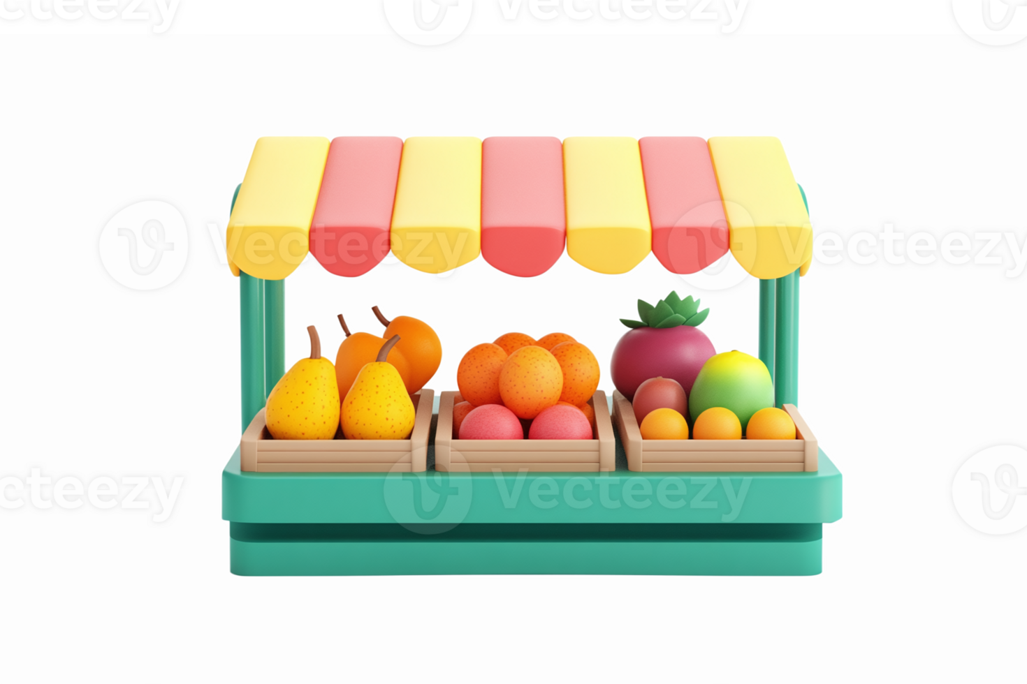 Colorful Fruit Stand with Fresh Produce in Baskets Displaying Various Fruits png