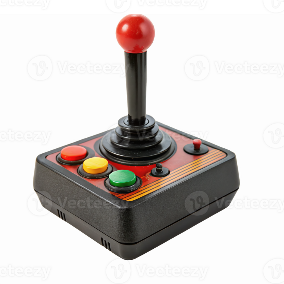 Retro Arcade Joystick Gaming Controller with Colorful Buttons for Vintage Gaming Experience png