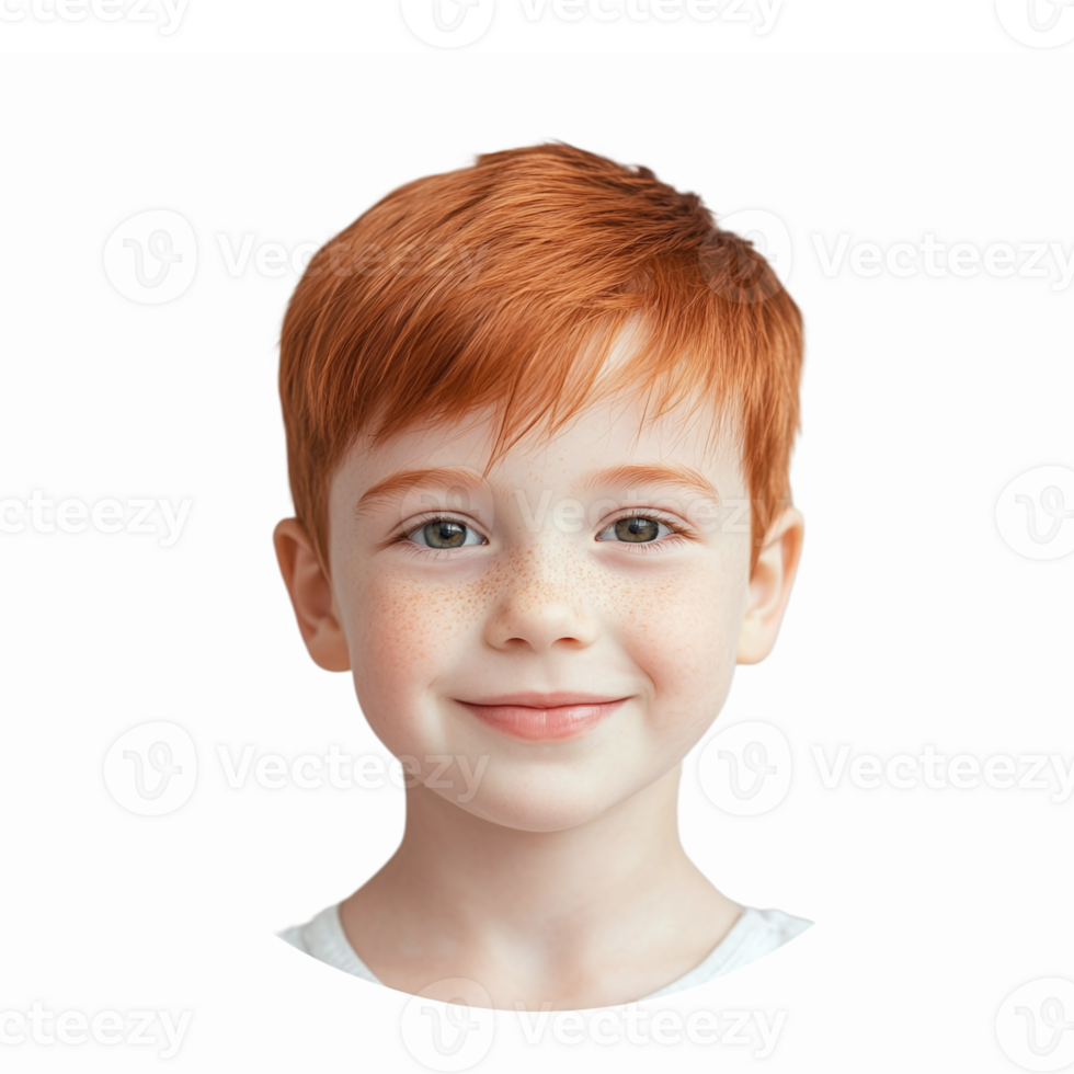 Cheerful Smiling Boy with Bright Red Hair and Freckles on Transparent Background png
