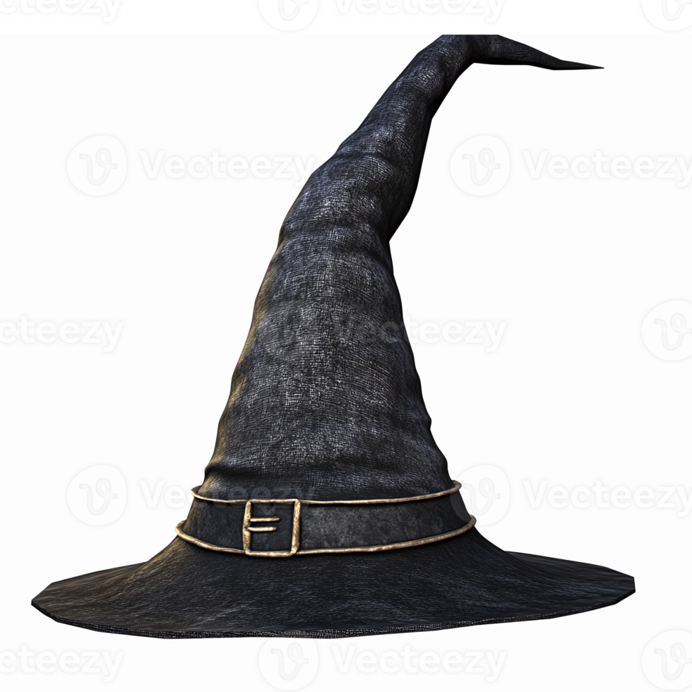 Mystical Black Witch Hat with Tall Pointed Design and Decorative Belt for Halloween Celebrations png