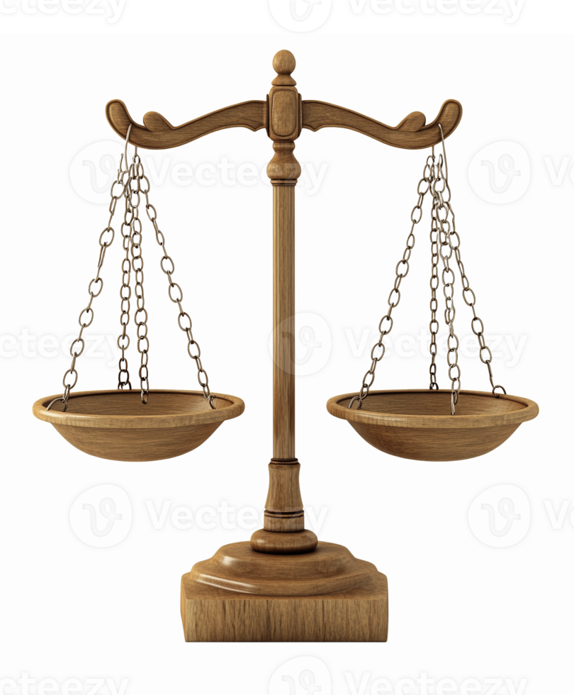 Wooden Scales of Justice on Transparent Background Symbolizing Balance Equality Fairness Law png