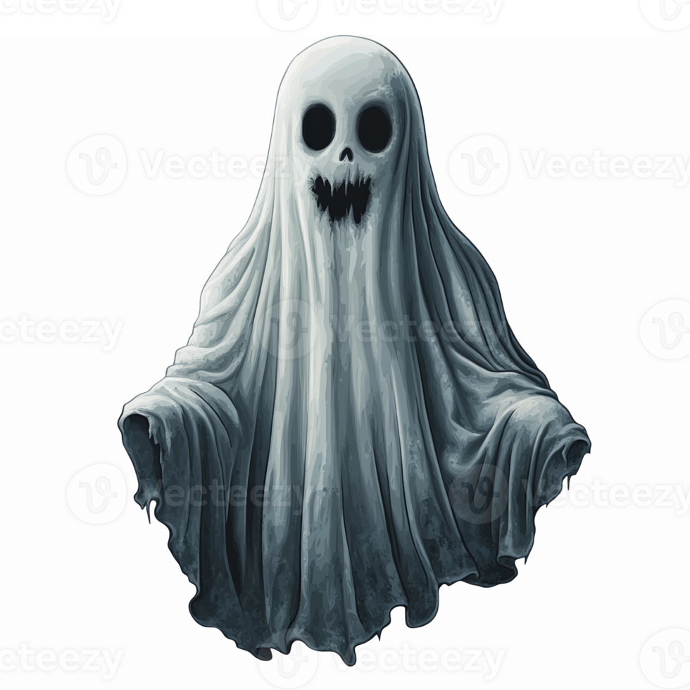 Spooky Ghost Character with Sinister Expression Ideal for Halloween Themes and Gothic Designs png