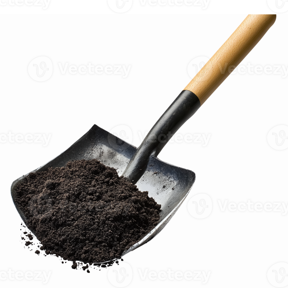 Gardening Shovel with Soil for Landscaping and Planting Projects png