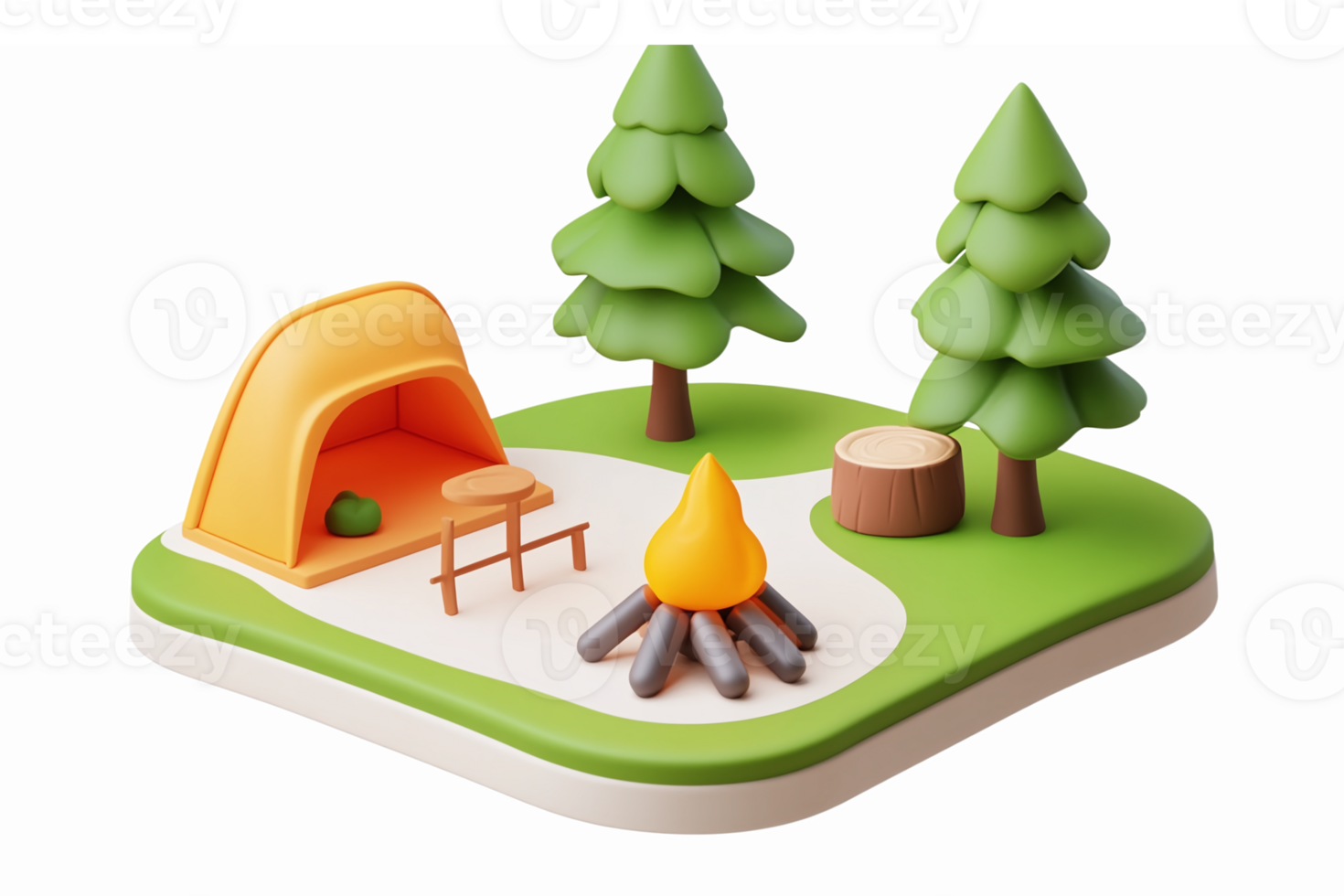 Camping Scene with Tent Campfire and Trees for Outdoor Adventure Activities png