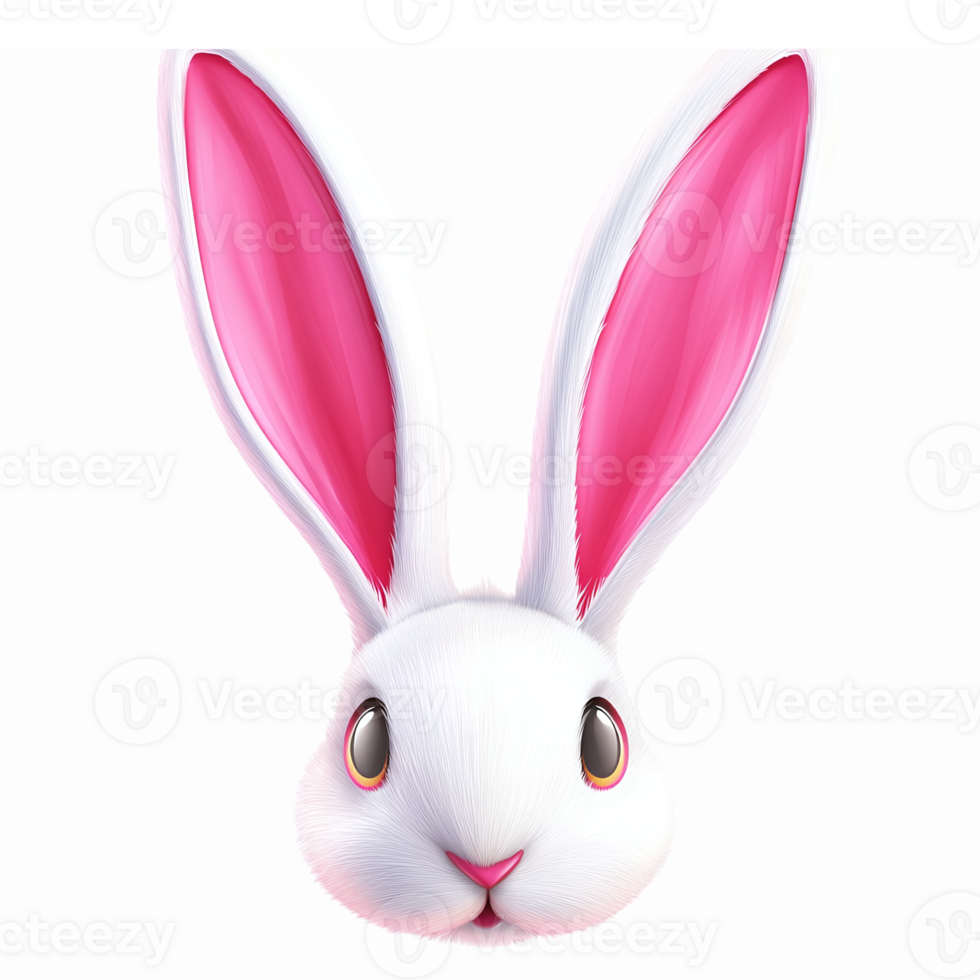 Cute Cartoon Rabbit Head with Pink Ears and Playful Expression for Childrens Designs png