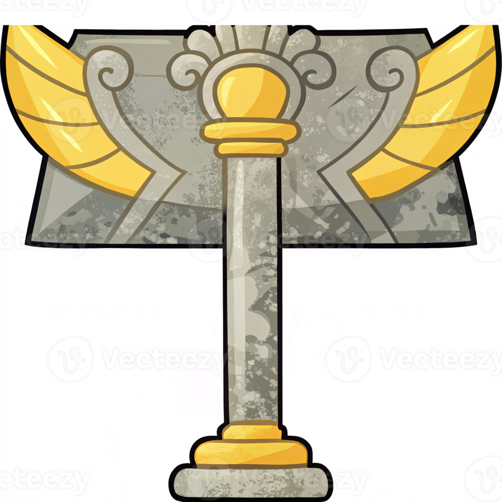 Winged Golden Crown on Stone Column Ideal for Fantasy Themes and Decorative Designs png