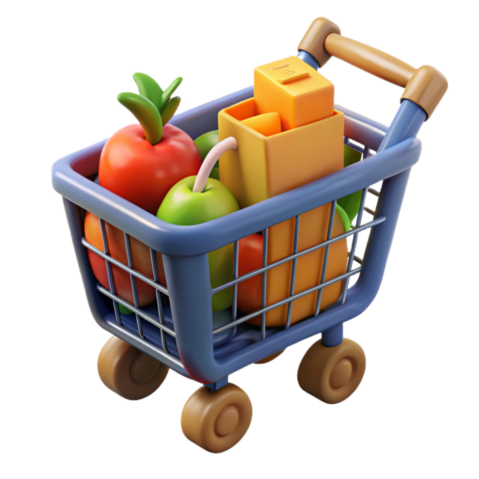 elegant minimalist A shopping cart full of groceries, high resolution png