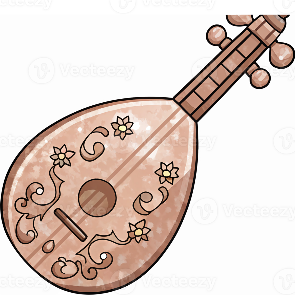 Intricate Mandolin Illustration with Floral Patterns Perfect for Music Themed Projects png