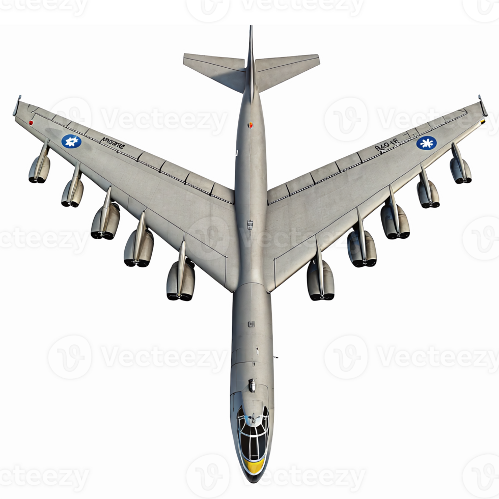 Detailed Top View of a Military Bomber Aircraft with Eight Engines and Air Force Markings png
