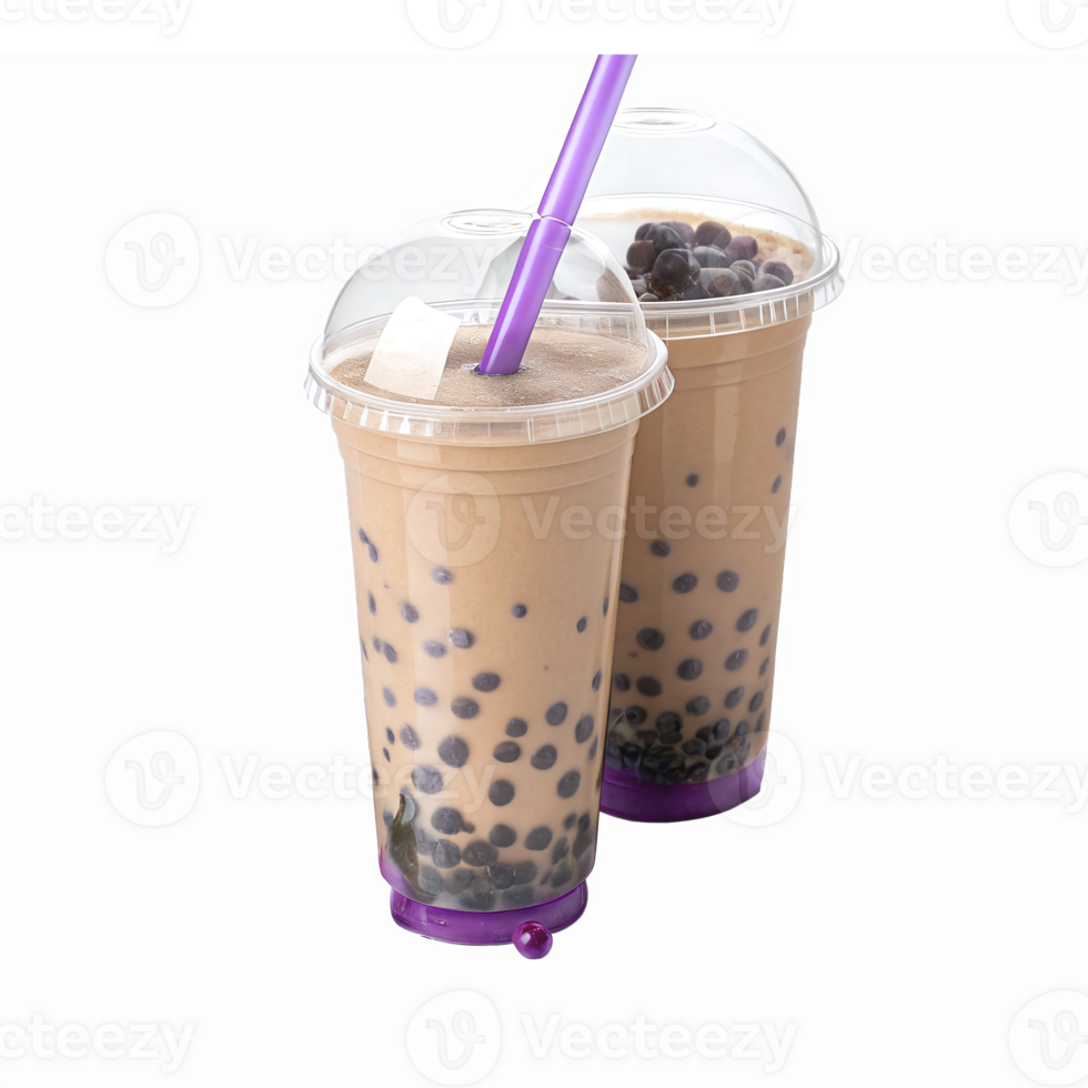 Delicious Bubble Tea with Tapioca Pearls Freshly Served in Clear Cups png