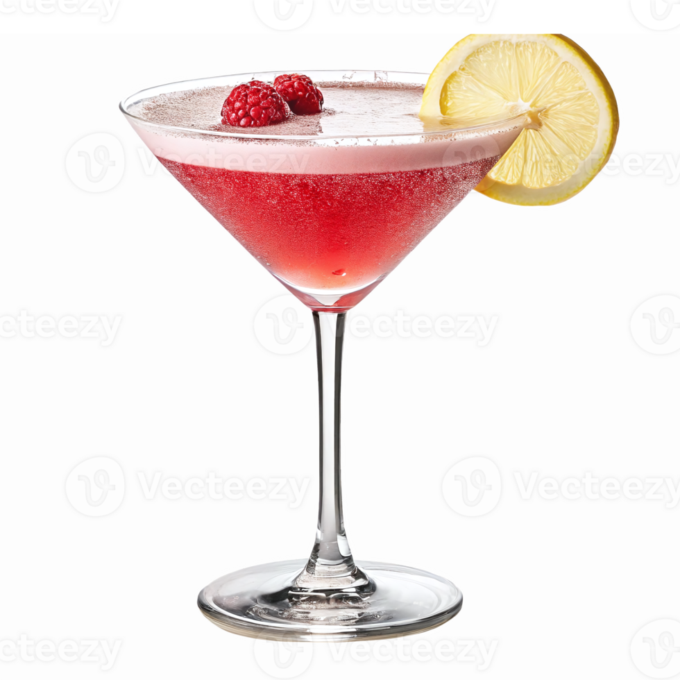 Refreshing Raspberry Lemonade Cocktail in Elegant Glass with Garnish png