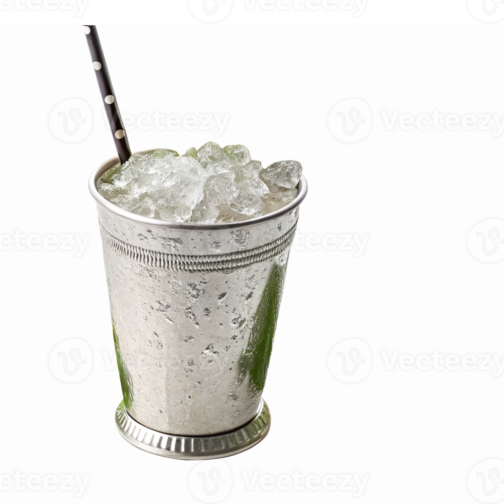 Classic Silver Cup Filled with Crushed Ice and Straw for Refreshing Beverage Enjoyment png