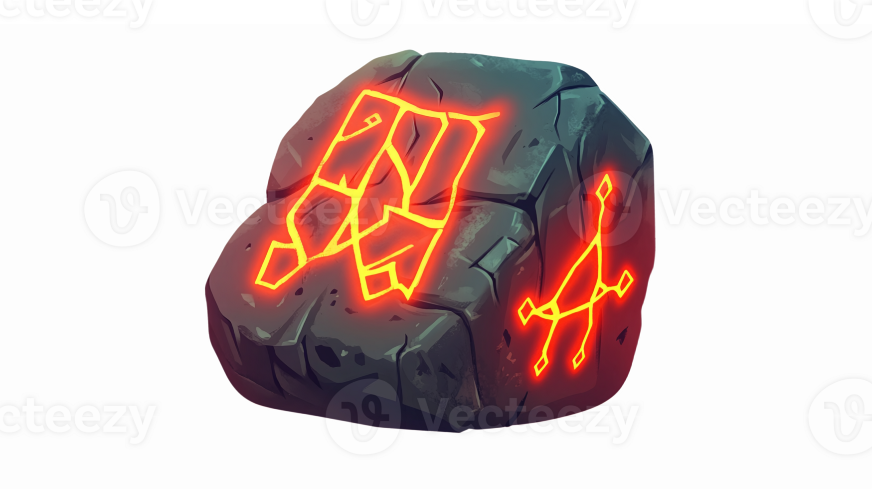 Illuminated Ancient Rune Stone with Glowing Symbols Ideal for Fantasy Design and Gaming png