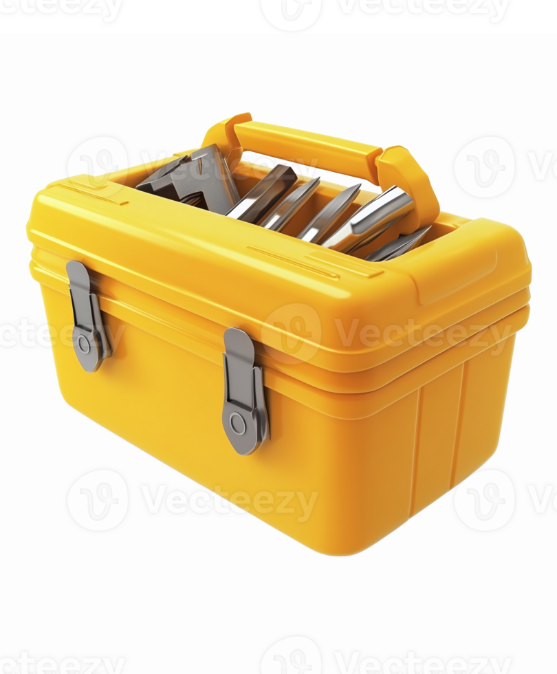 Yellow Tool Box with Assorted Tools for DIY Projects and Home Improvement png
