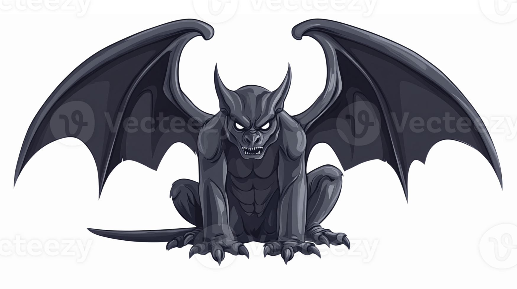 Menacing Black Gargoyle Illustration with Majestic Wings for Fantasy and Gothic Design Projects png
