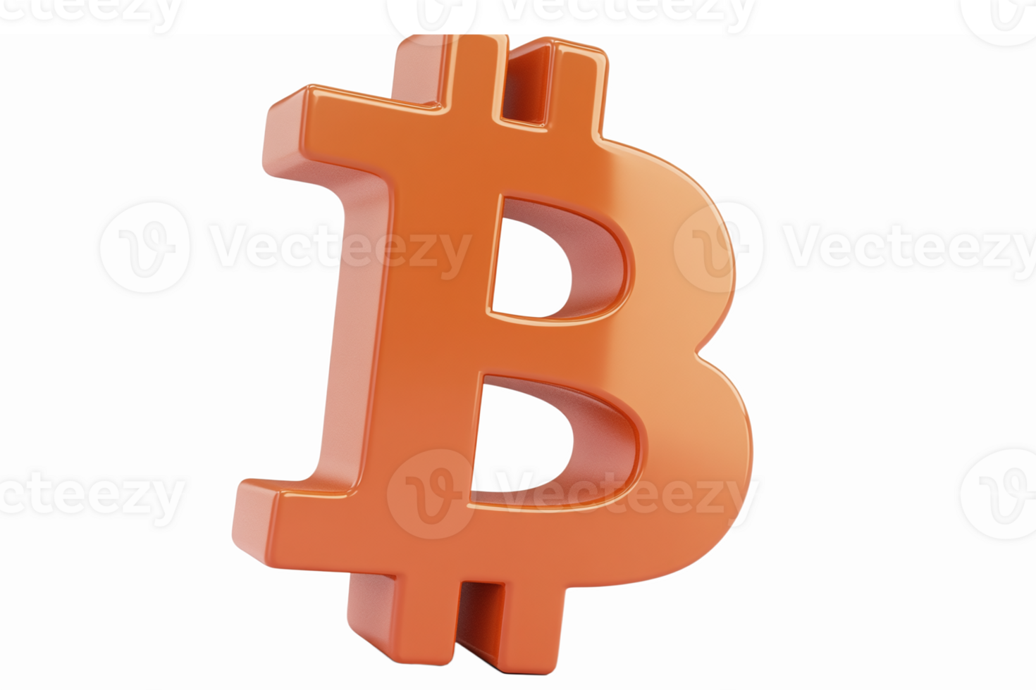 Three Dimensional Bitcoin Symbol Representation in Vibrant Orange Color for Cryptocurrency Design png