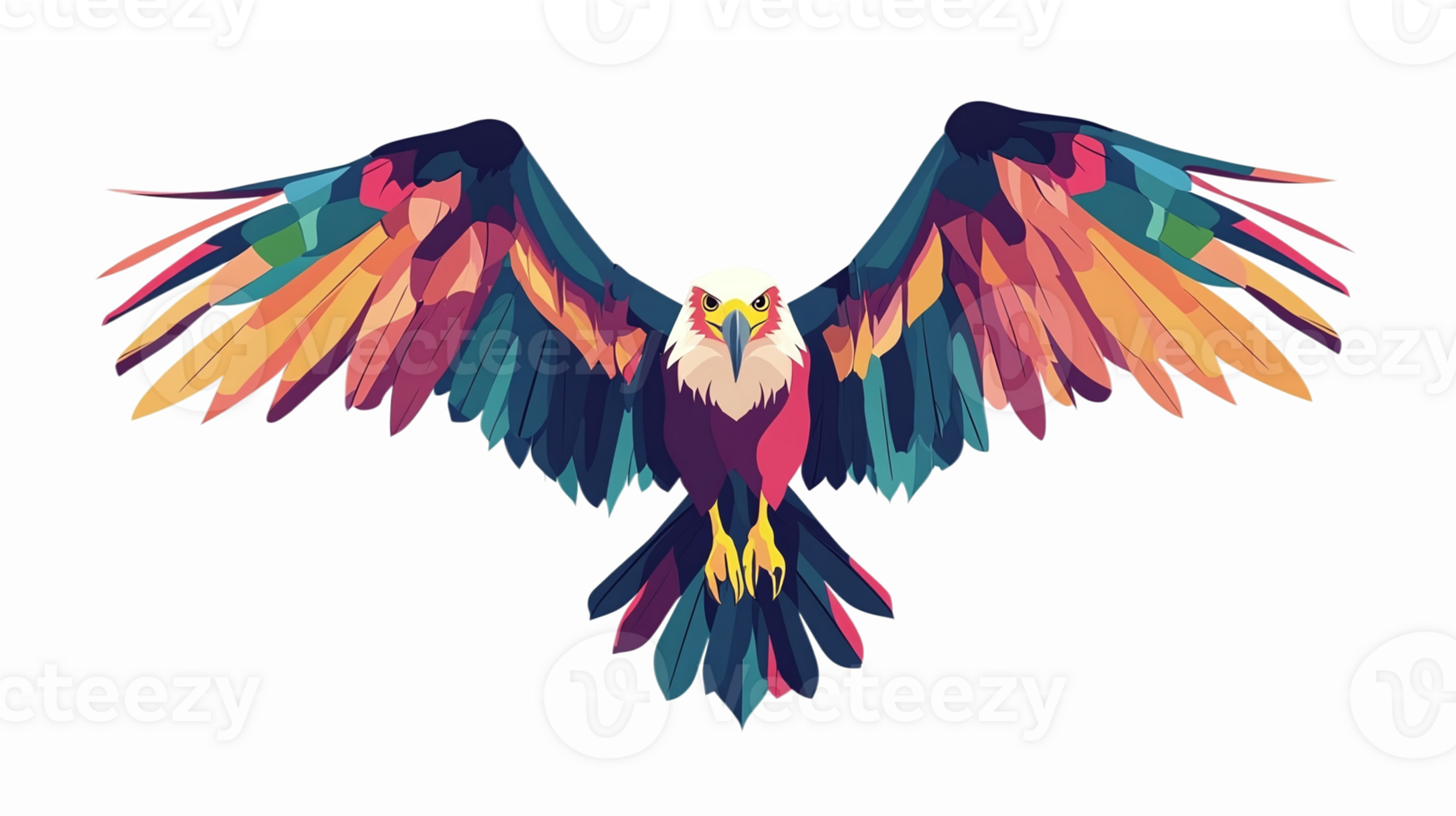 Vibrant Colorful Eagle with Outstretched Wings in Dynamic Style png