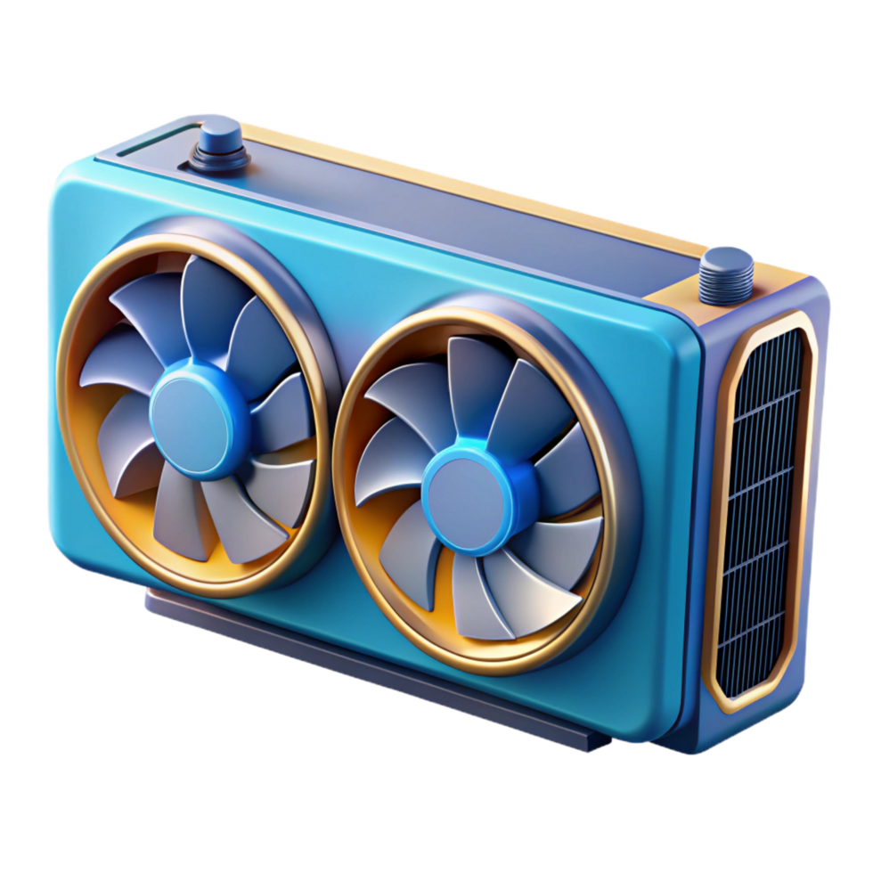 impressive rustic A graphics card with multiple fans, detailed png