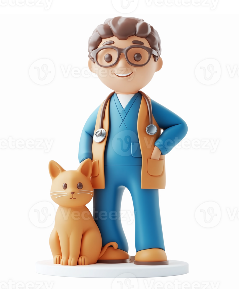 Friendly Veterinarian with Cat Companion Cartoon Character Design for Animal Care and Health png