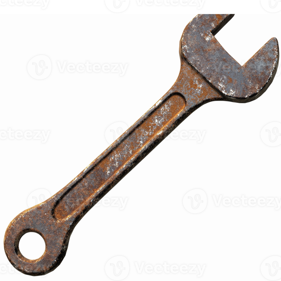 Rusty Adjustable Wrench Tool Isolated on Transparent Background for Mechanical and Repair Use png