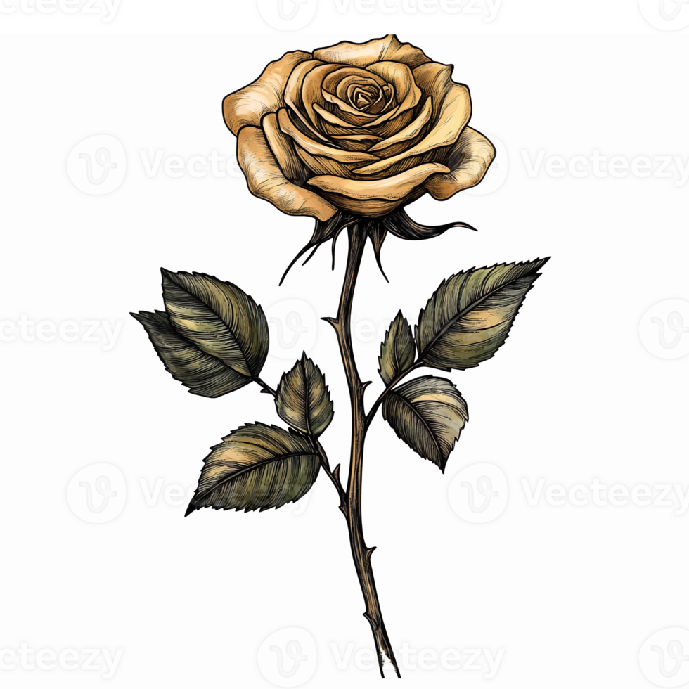 Beautiful Golden Rose with Elegant Leaves on Transparent Background for Floral Designs png