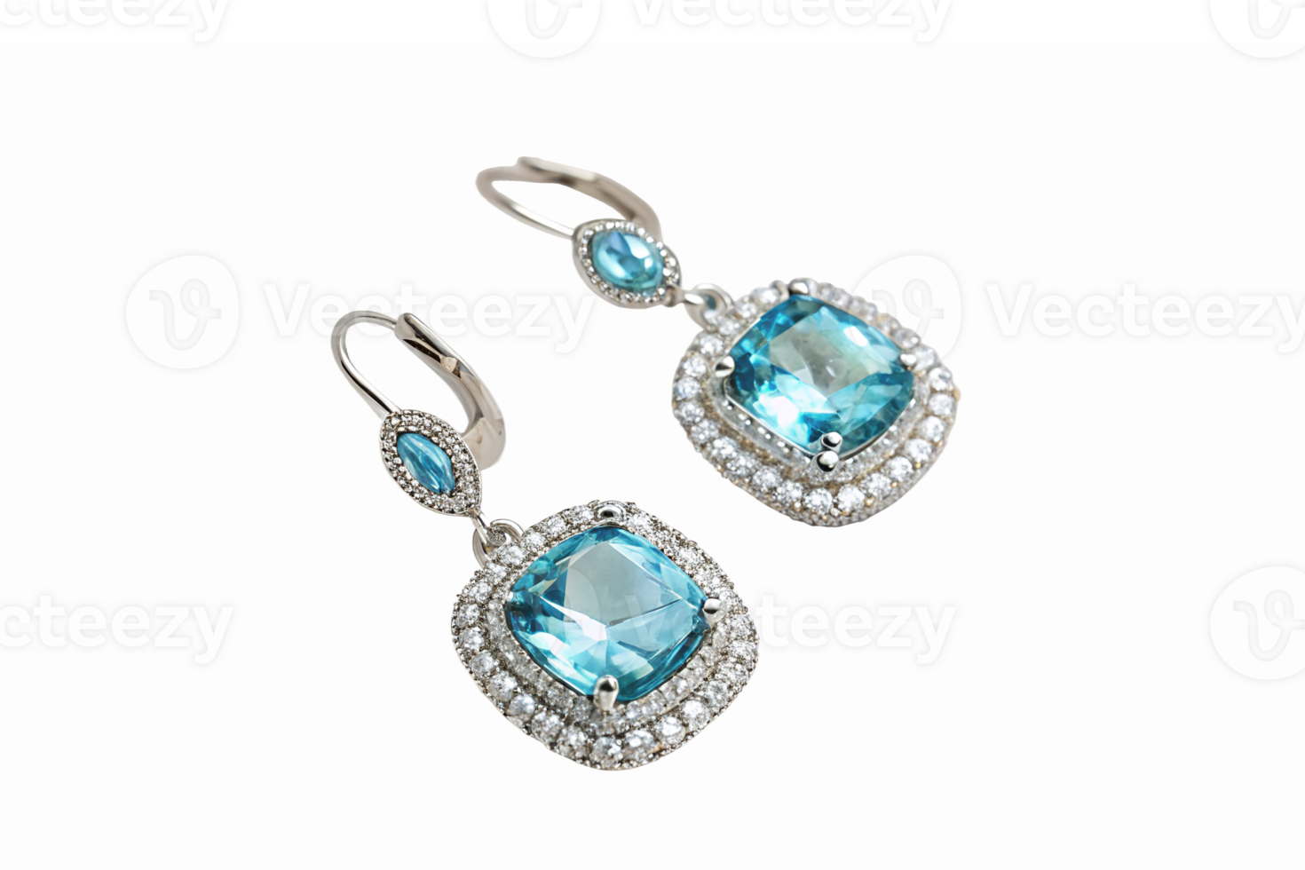 Elegant Blue Gemstone Earrings with Sparkling Diamonds in Silver Setting png