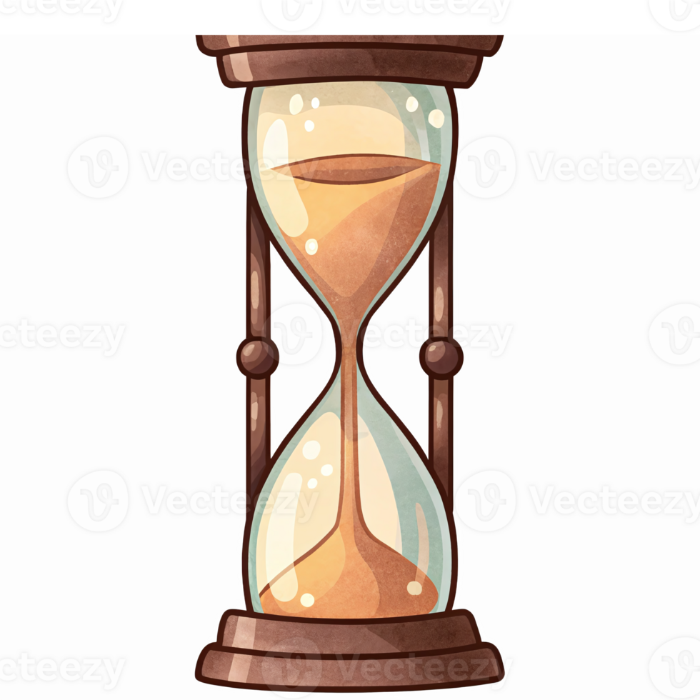 Vintage Hourglass Illustration with Brown Frame and Sand Filling Representing Time Management png