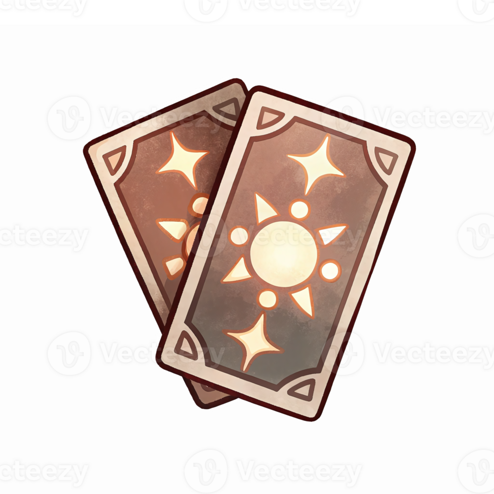 Elegant Glowing Game Cards Illustration with Mystic Symbols for Fantasy and Tabletop Gaming png