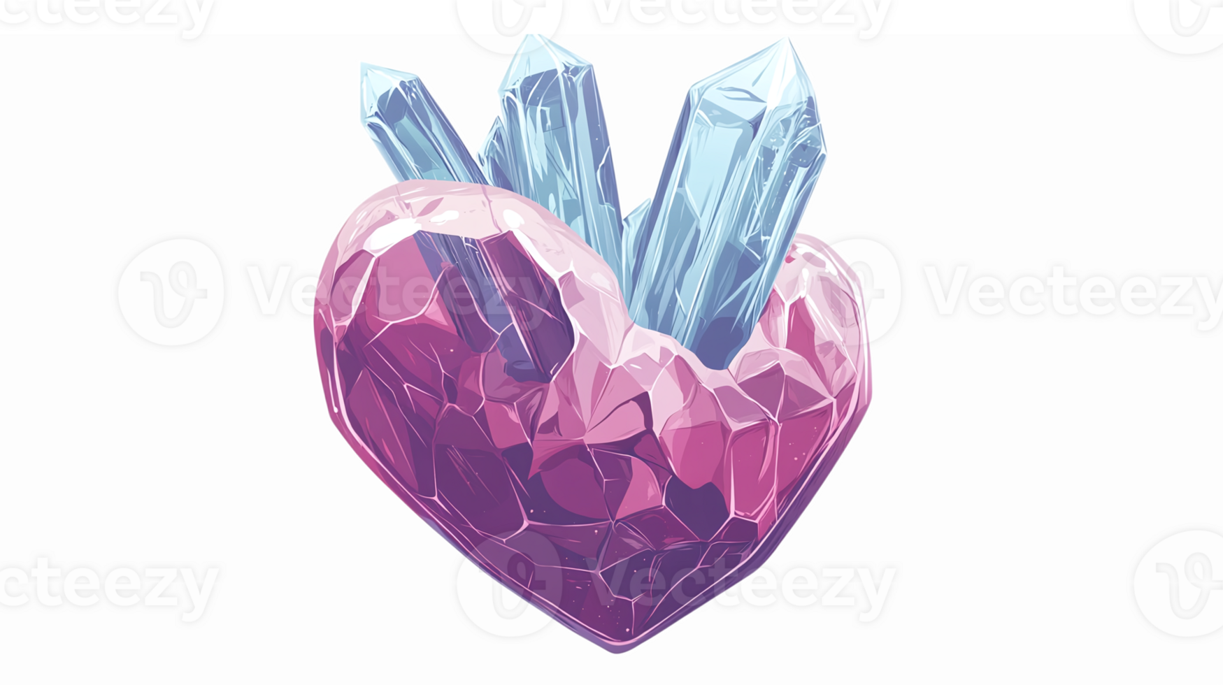 Crystal Heart with Geode Details and Shimmering Facets for Fantasy Themed Designs png