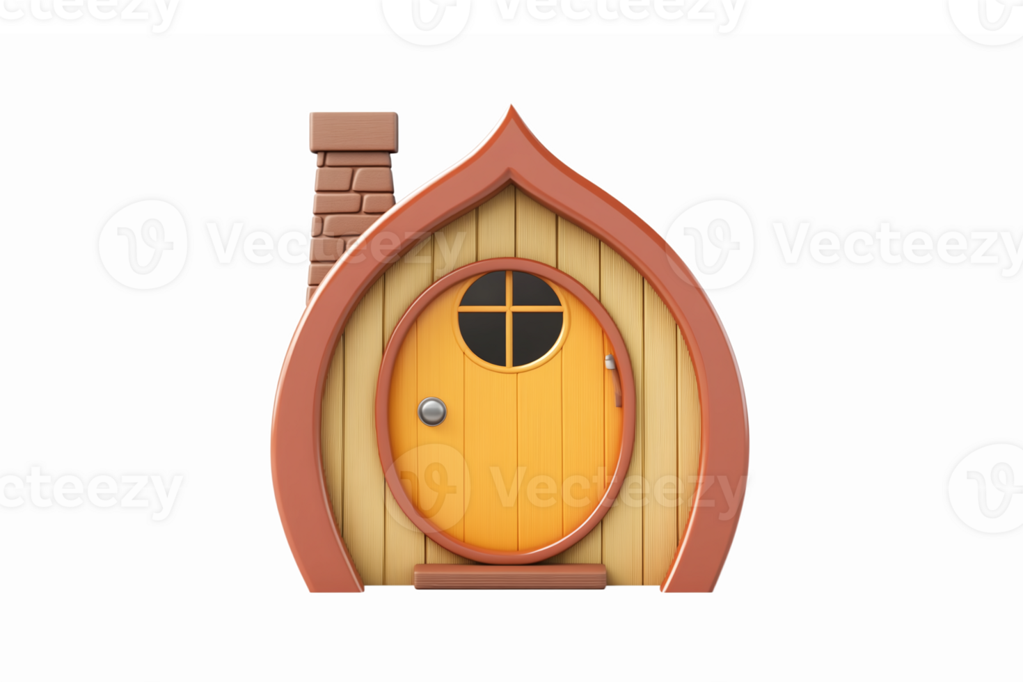 Charming Cartoon Style Miniature House with Round Door and Brick Chimney on Transparent Background png