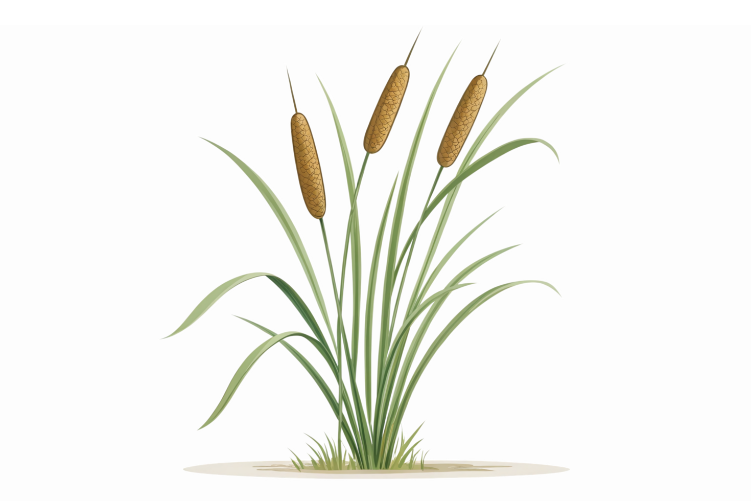 Tall Cattails Plants with Brown Flowering Spikes on Transparent Background png