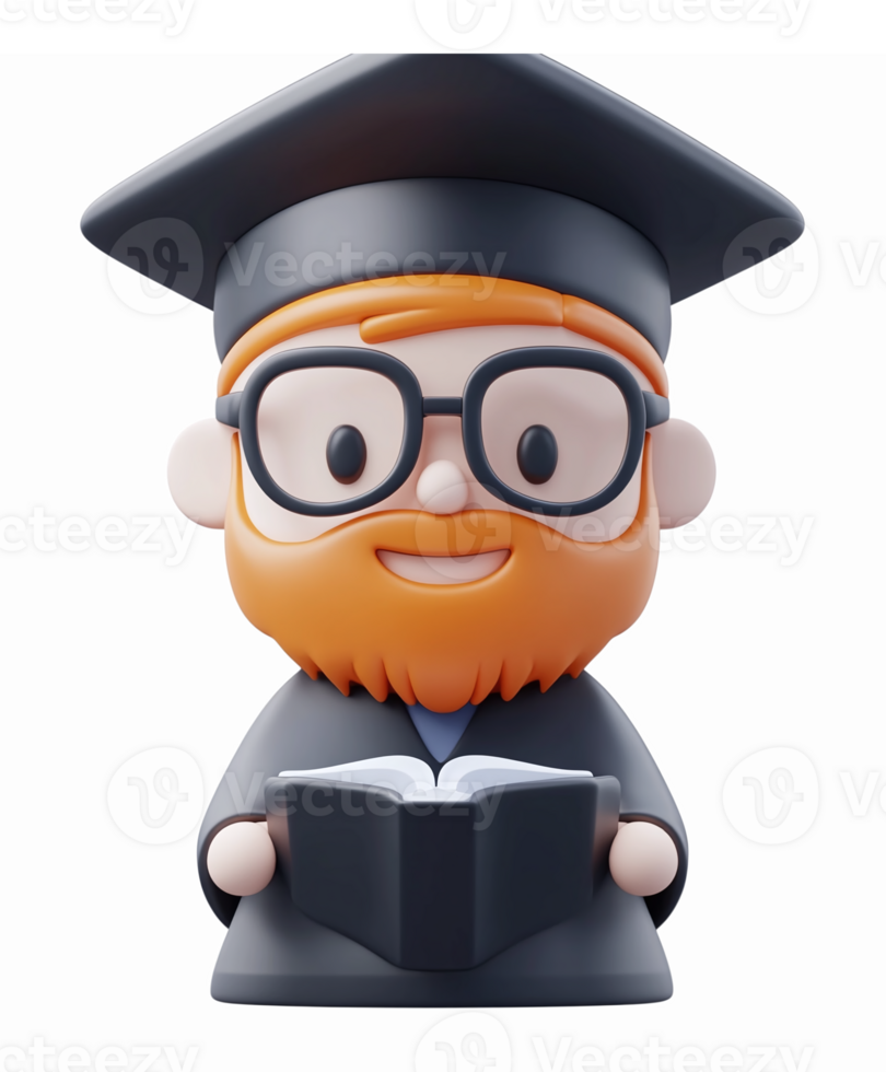 Graduate Character Holding Book with Cap and Glasses for Educational and Academic Use png