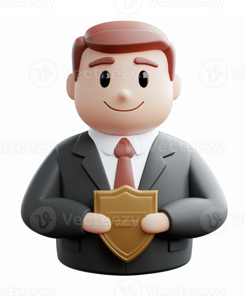 Professional Businessman Character Holding Security Shield in Suit Design for Corporate Themes png