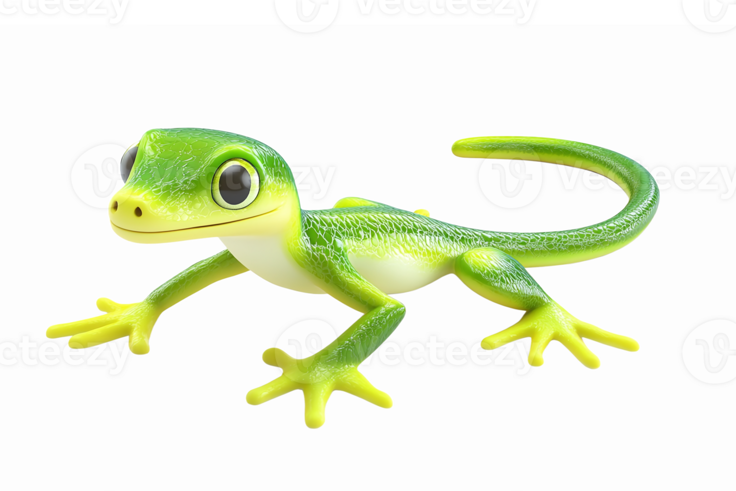 Cute Cartoon Green Gecko Character with Big Eyes in a Fun Pose for Playful Designs png
